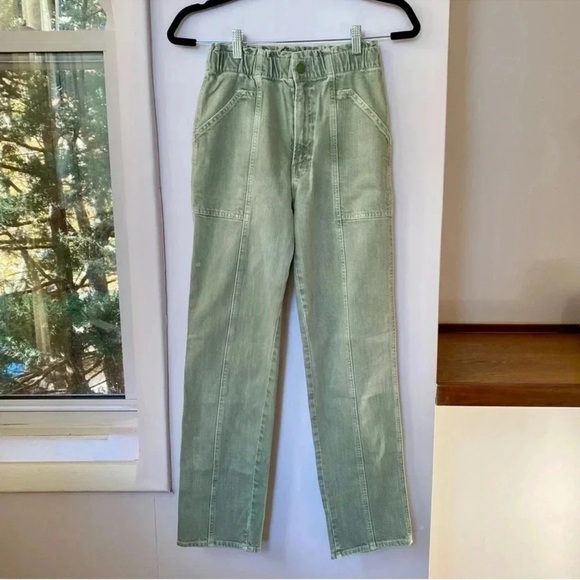 MOTHER Women's Straight Leg Jeans in Sage Green - Picture 2 of 14